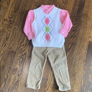 Gymboree & Carter's Pink and White Button Up Shirt, Vest & Corduroy Pants - 3T